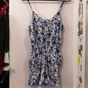Blue and white floral romper